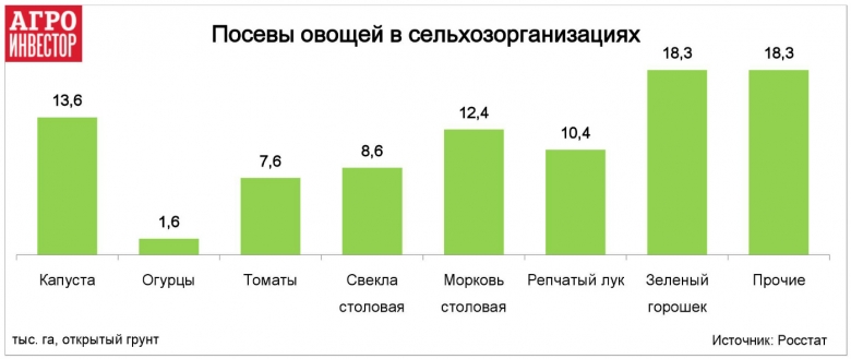 В сельхозорганизациях и КФХ 27% посевов овощей