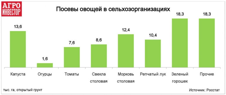 В сельхозорганизациях и КФХ 27% посевов овощей