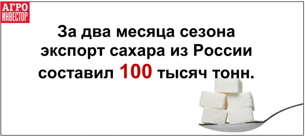 За два месяца Россия экспортировала более 100 тысяч тонн сахара