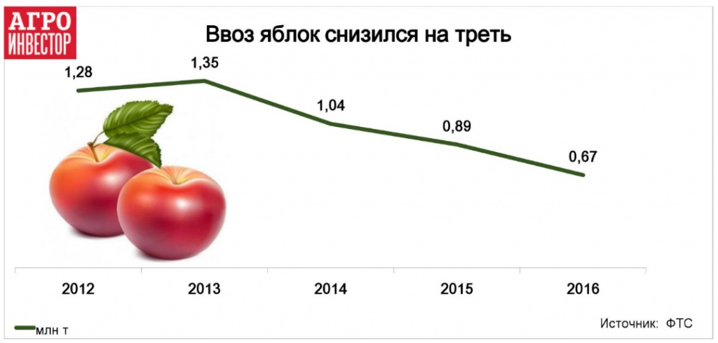 Ввоз яблок снизился на треть