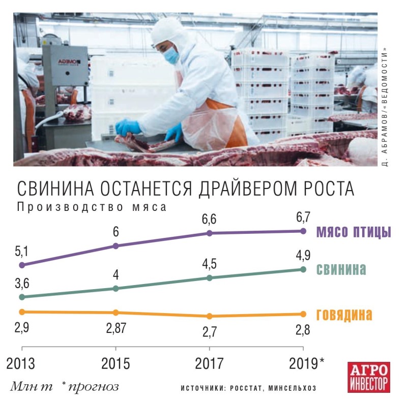 Производство мяса в 2019 году может вырасти на 1,9%
