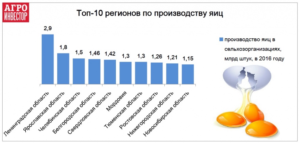 Топ 10 регионов по производству яиц