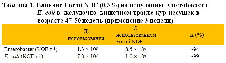 Влияние Formi NDF на популяцию Enterobacter