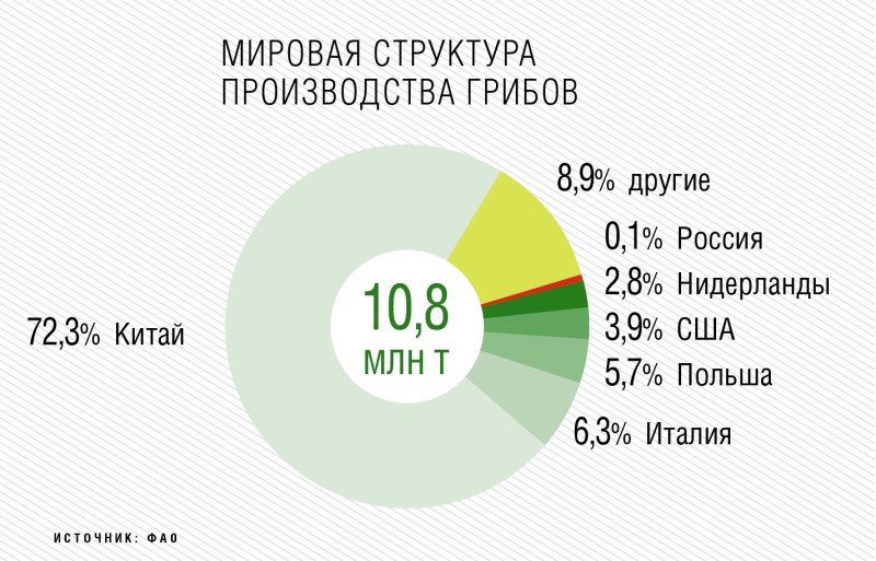 Мировая структура производства грибов