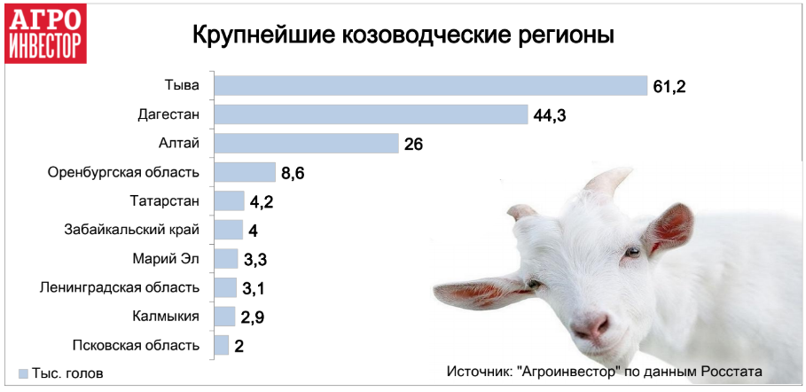 Крупнейшие козоводческие регионы