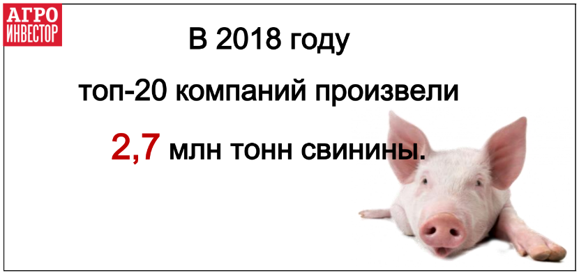 20 крупнейших компаний выпустили 2,7 млн тонн свинины